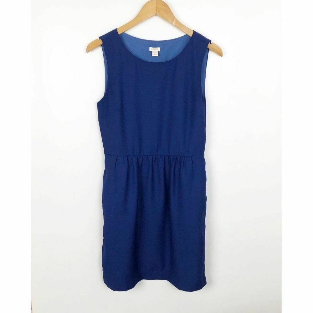 J. Crew Factory Womens Sheath Blue Dress Size 6 Sleeveless Crew Neckline Pockets